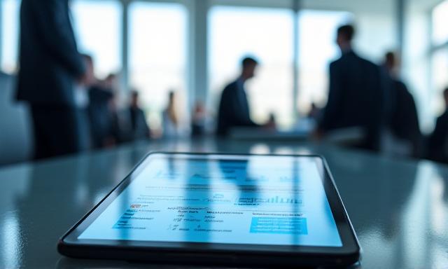 Modern digital office showing diverse professionals looking at compliance data on screens